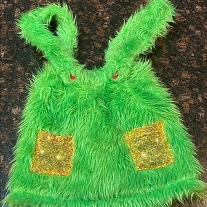 Green Furry Vest with Gold Sequin Pockets